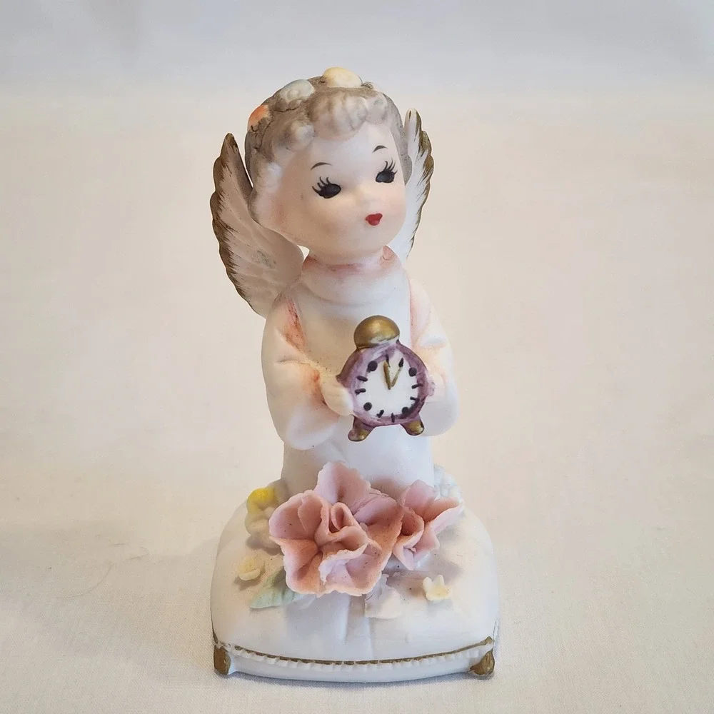 Vintage Napcoware Angel Figurine C6612 Porcelain Cherub with‎ Alarm Clock 3.5